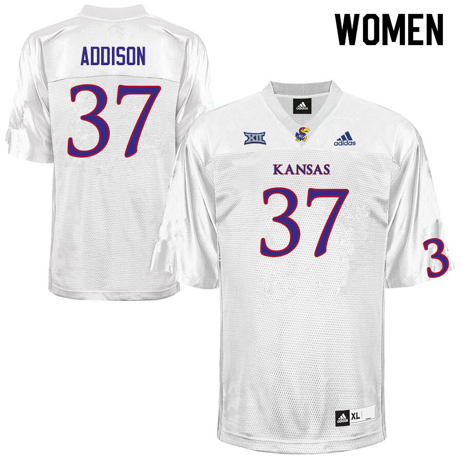 Women #37 Grayden Addison Kansas Jayhawks College Football Jerseys Sale-White